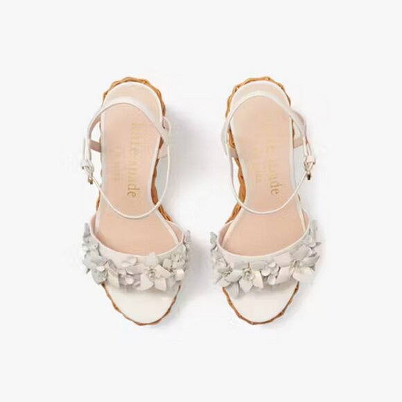 🌸 Kate Spade Fiori Wicker Platform Sandals | Pink Patent Leather Floral Size 8 - Picture 5 of 14